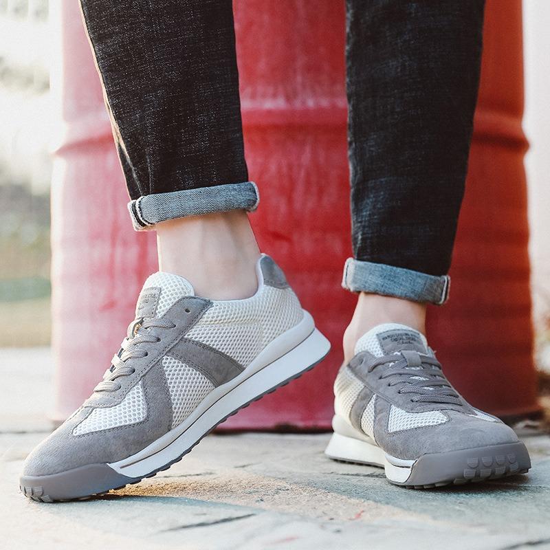 Guochao Men's Spring New Low-top Sports and Leisure Leather Shoes, Sub-station Mesh Men's Shoes