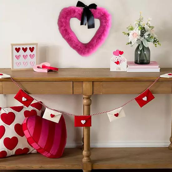 Valentinstag Herz Girlande Türbanner Festliche Partydeko für Wand Fenster Kunststoff Innen Außen Dekoration für Romantische Feier