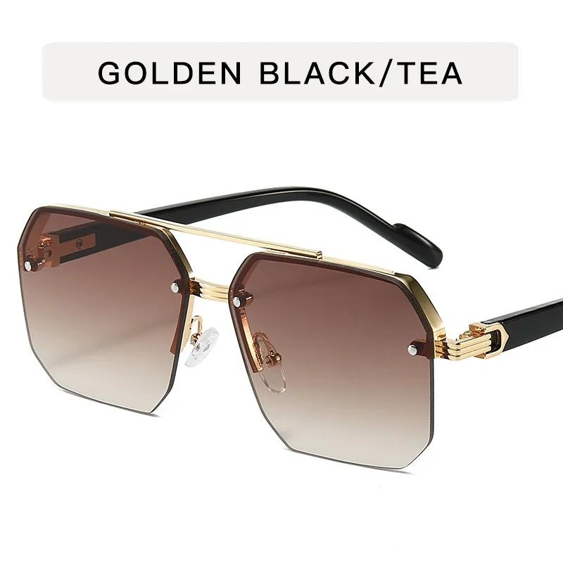 Oversize Retro Double Bridges Polygon Square Metal Men Sunglasses Fashion Gradient Shades UV400 Trending Women Sun Glasses