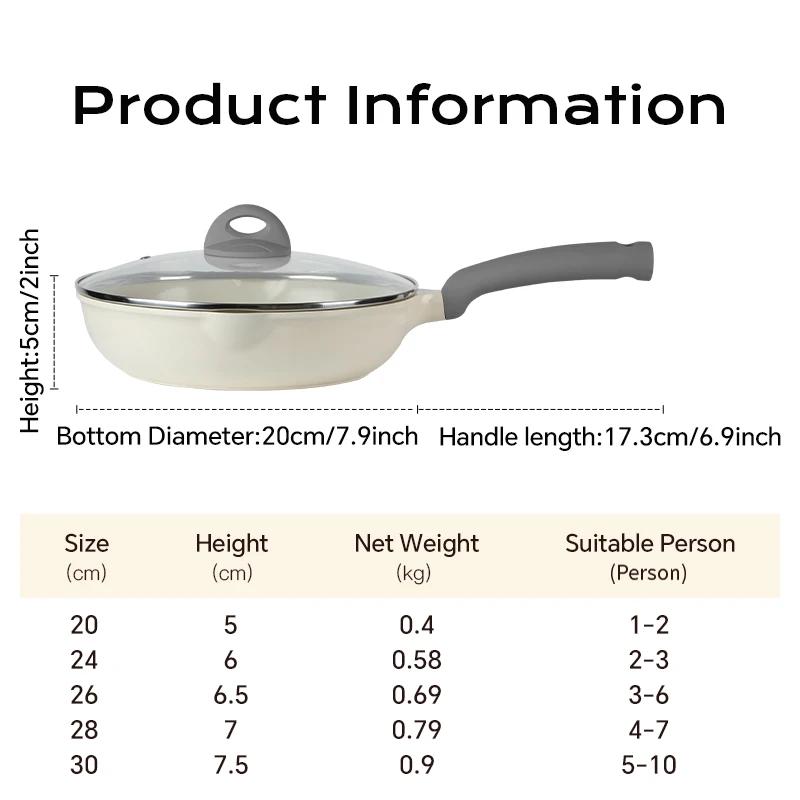 5 Sizes Non-stick Ceramic Pot Durable Frying Pan Wok Pan with Lid Induction Gas Stove Omelet Pans Steak Cooking Skillet Cookware