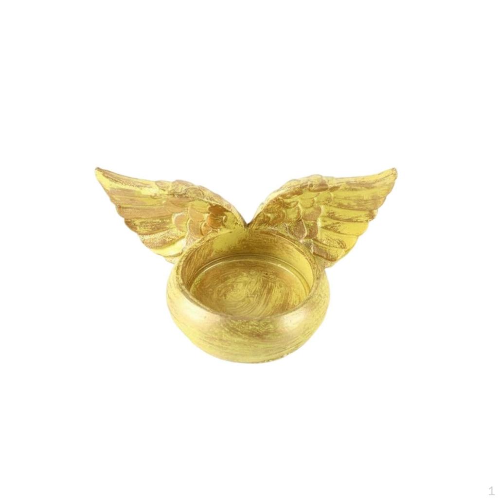Angel Wing Candle Holder Retro Design Feathers Tealight Distressed Finish Resin