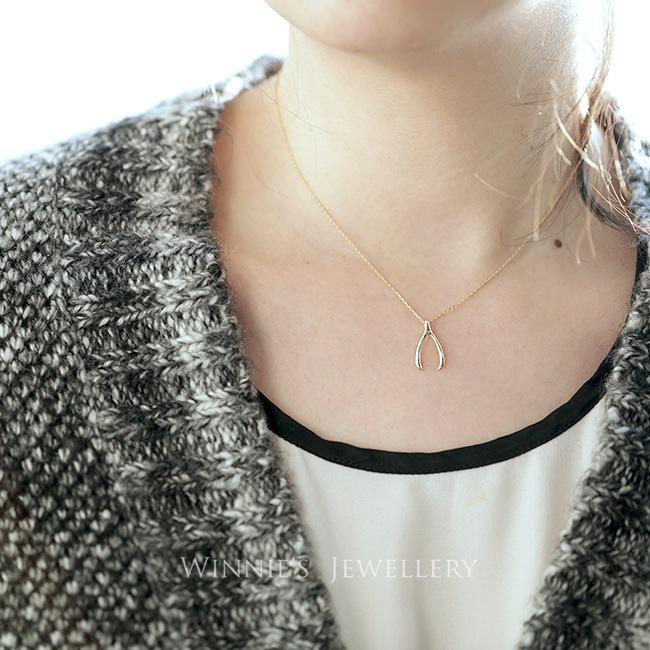 14K Gold-Plated S925 Sterling Silver Wishbone Y-Shaped Pendant Necklace for Women - Simple European & American Style Clavicle Necklace. Platinum-Plated Sterling Silver