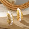 Elegant Pearl C-Shaped Gold-Plated Hoop Earrings