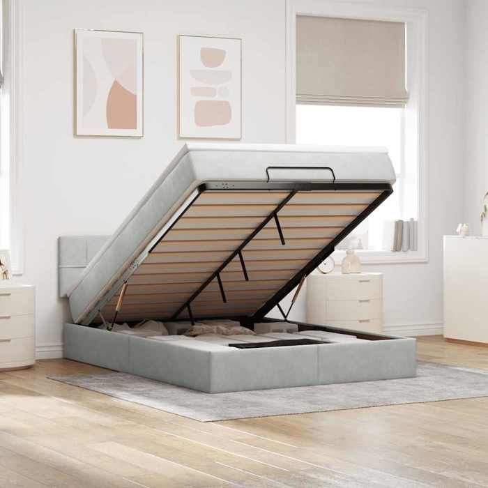 VidaXL Ottoman Bed Frame with Light Grey Mattress 140x200 Cm Velvet 3312626