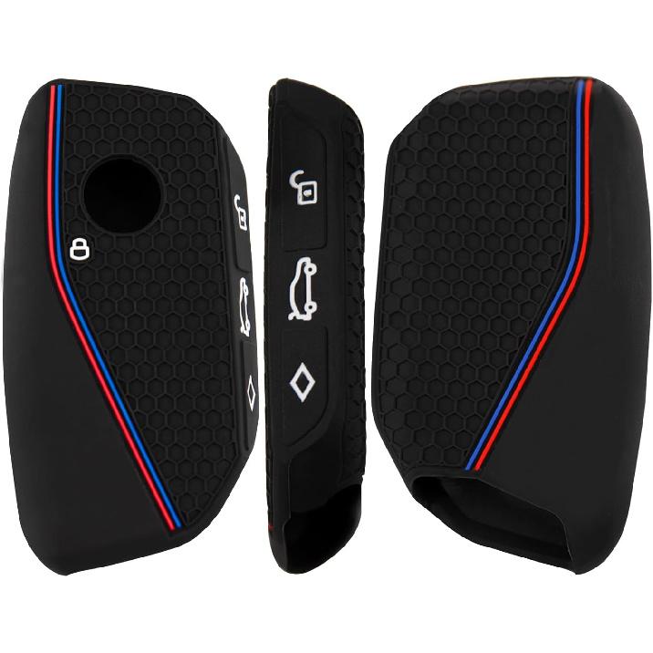 OLLEN 2PCS Soft Silicone Key Fob Cover, Fit for BMW 2024 2025 2026 New 5/7 Series 740i 760i IX IX3 XM X1 X2 X3 X5 X6 X7 I5 I7 etc, Car Key Case