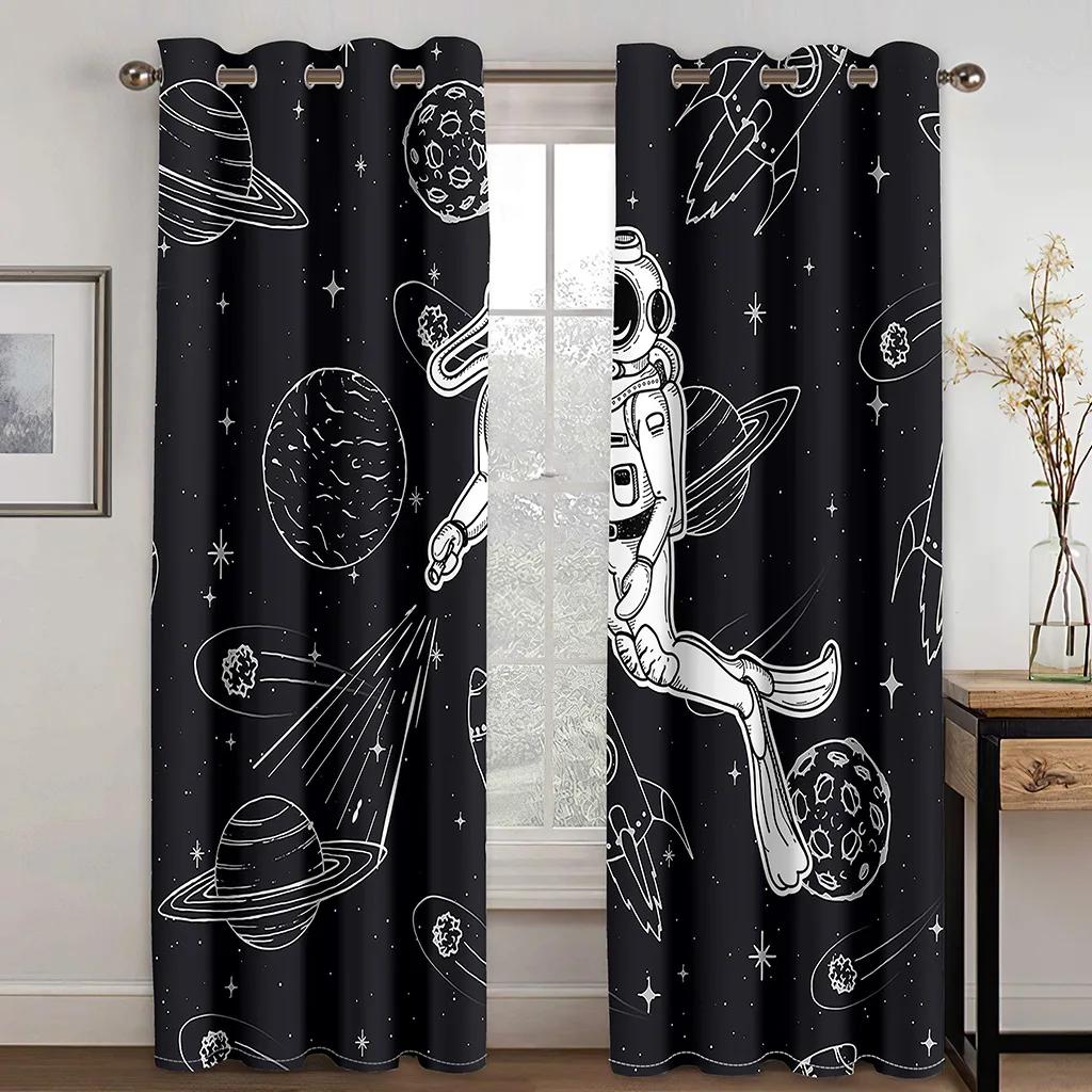 Space Astronauts Planet Cartoon High Shading Drapes Graffiti Colorful Kids 3D Room Darkening Window Drape for The Living Room New Styling