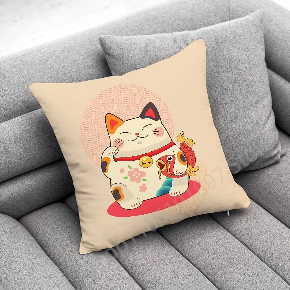 

Maneki Neko Lucky Money Cat Throw Pillow Case For 45x45cm 40x40cm 55x55cm 50x50cm 30x30cm Square Car Pillowcase Shell 30cmx30cm