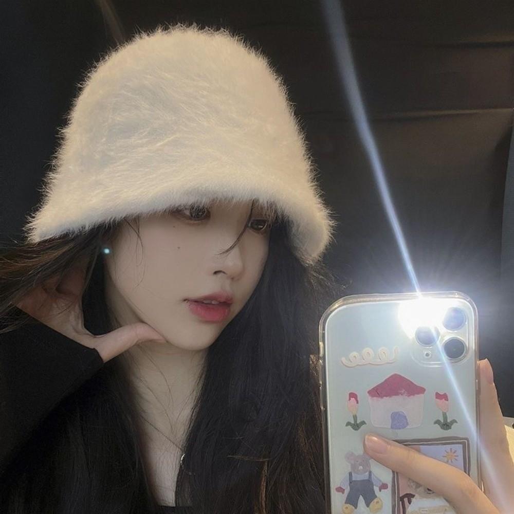 Thicken Plush Fluffy Fisherman Cap Imitation Rabbit Fur Basin Caps Fashion Bucket Hat