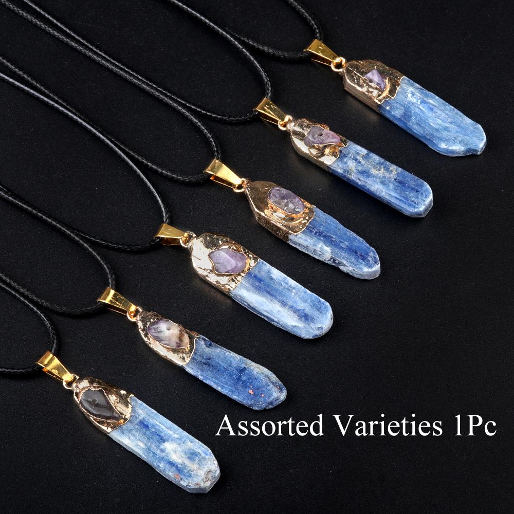 

1шт ретро ожерелье с подвеской из натурального камня, нерегулярные синие подвески из кианита с цепочкой ожерелья для женщин мужчин повседневная одежда ювелирные изделия праздничные подарки 40×10 мм 1Pc/40x10mm синий