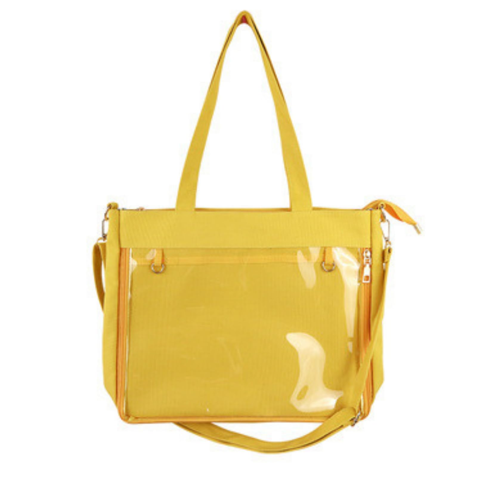 [ideamall] Tote Bag, Clear, Vinyl Pocket, Handbag, 2-Way, Stylish, Yellow