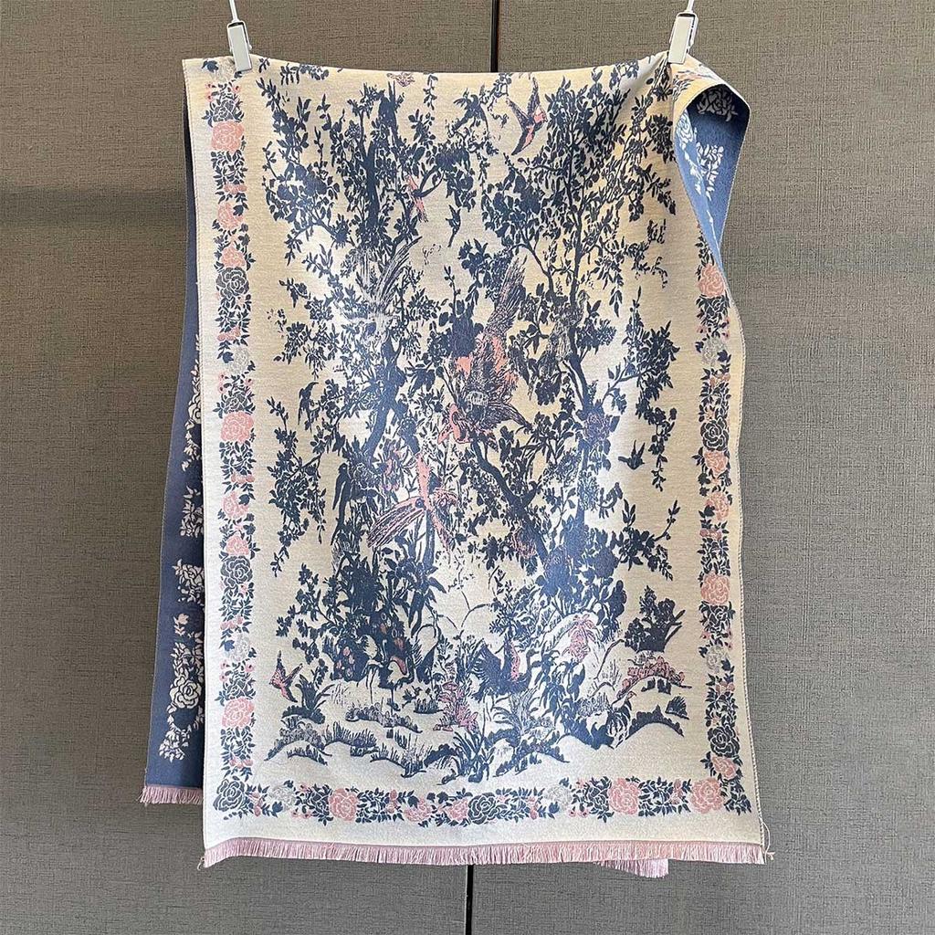 Retro Flower And Bird Printing Imitation Cashmere Autumn And Winter Warm Neck Protection Scarf Versatile Atmosphere Scarf