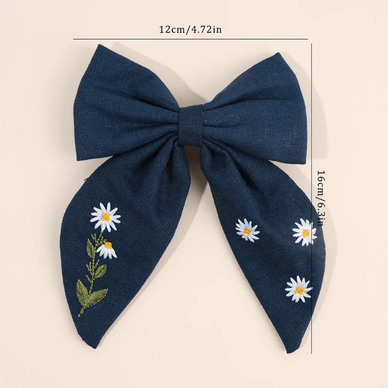 Floral Embroidered Bow Hair Clips Flower Ribbon Hairpins Sweet Handmade Bownot Barrette For Girls Women Kids Headwear Accesories
