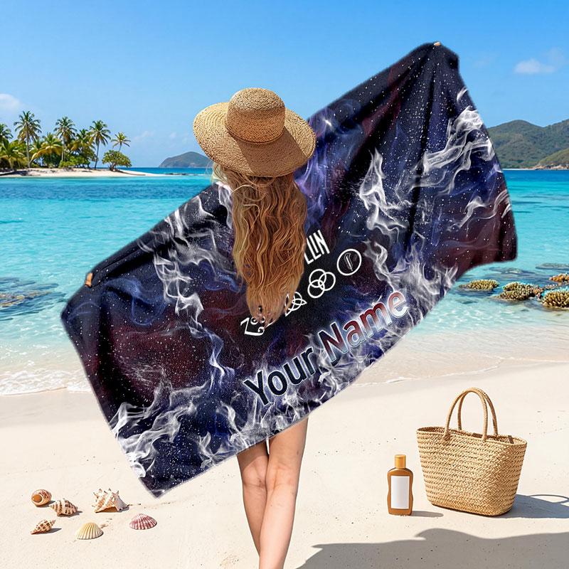 Led Zeppelin Customized Name Text Beach Towel, Soft Absorbent Towel Beach Pool Travel Personal Gift