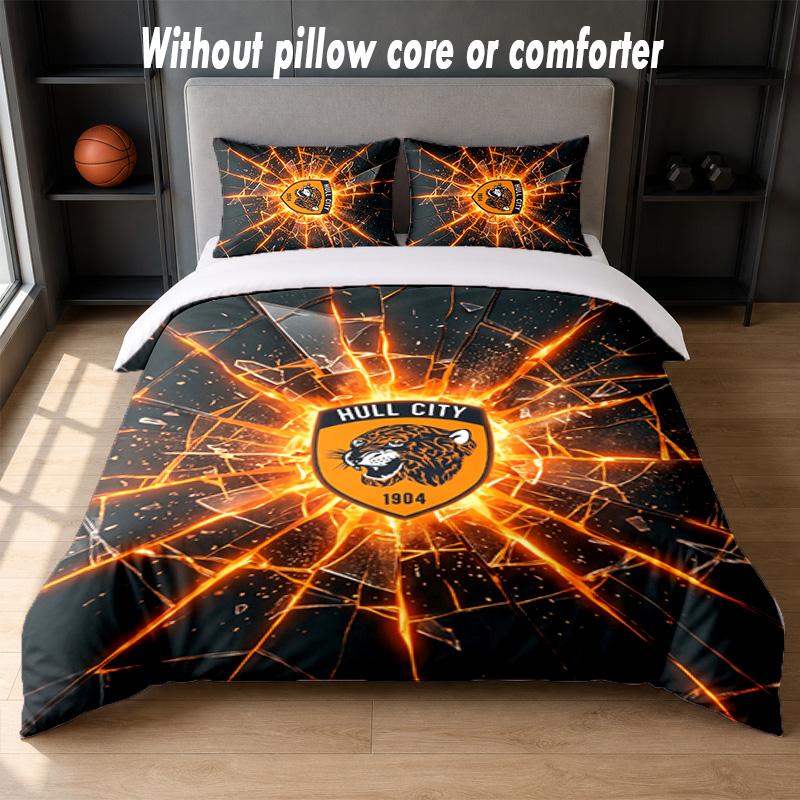 Hull City Fußball Design Bett Bettwäsche Set 1 Bettbezug + 2 Kissenbezüge Weich Atmungsaktiv Haushalt Bettwäsche