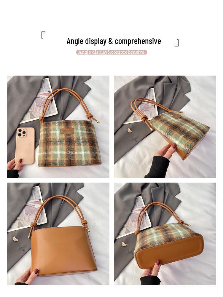 2024 Women's Retro Plaid Woolen Crossbody Bucket Bag - Large Capacity Autumn/Winter Shoulder Tote
