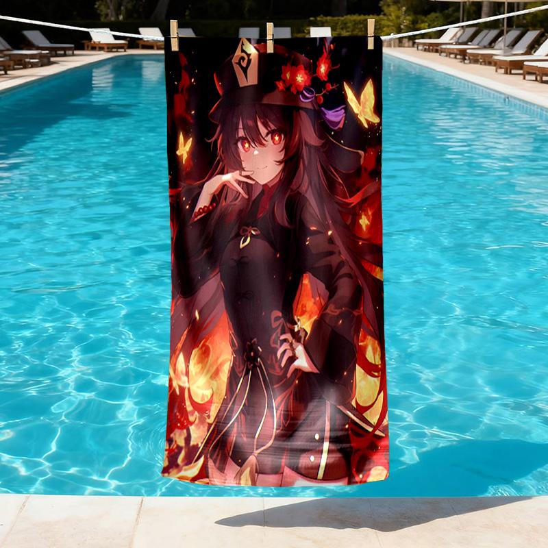 Genshin Impact Print Beach Towel Design, Soft, Lightweight. for Home Bathroom, Spa, Pool, Yoga, Surfing, Camping, Gift for Family, Friend