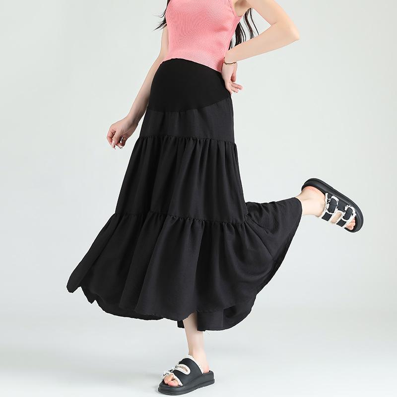 Летняя юбка для беременных, женская юбка средней длины, свободного кроя, стройнящая, расклешенная, с завышенной талией M чёрный