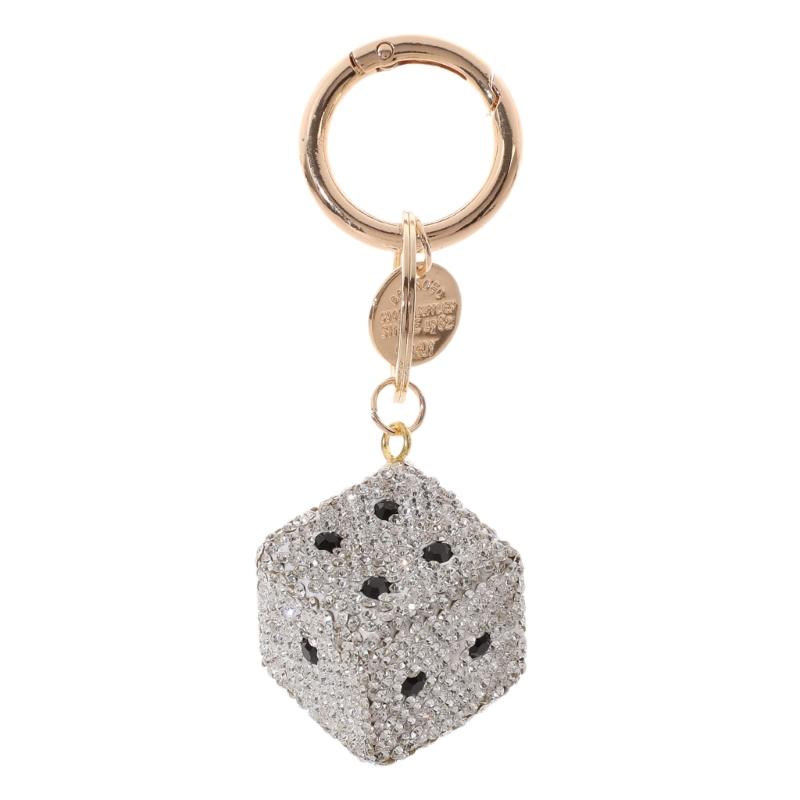 Snygg Modern LegeringsTärningar Nyckelring Hänge Med Glittrande Strass Accent Passar För Dem Som Uppskattar Unik Stil