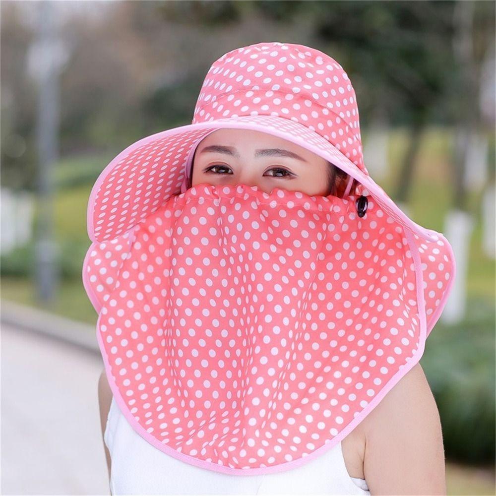 Wave Dot Beach Cap Wide Brim Tea Picking Cap Korean Style Sun Hat  Outdoor Sports