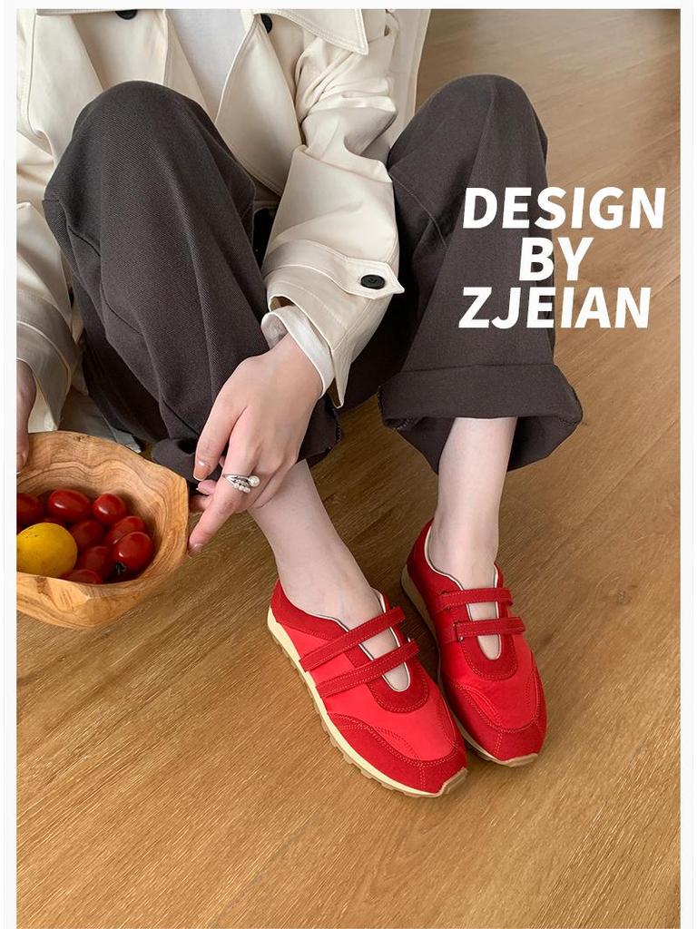 New Women's 2025 Genuine Leather Velcro Trainers: Thick Sole, Breathable, Versatile, In-Stock Casual Shoes