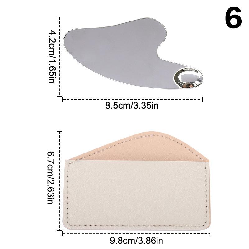 Stainless Steel Guasha Scraper With Pu Leather Bag Metal Spatula Facial Massager Beauty Facial Skin Care Tools Guasha Board