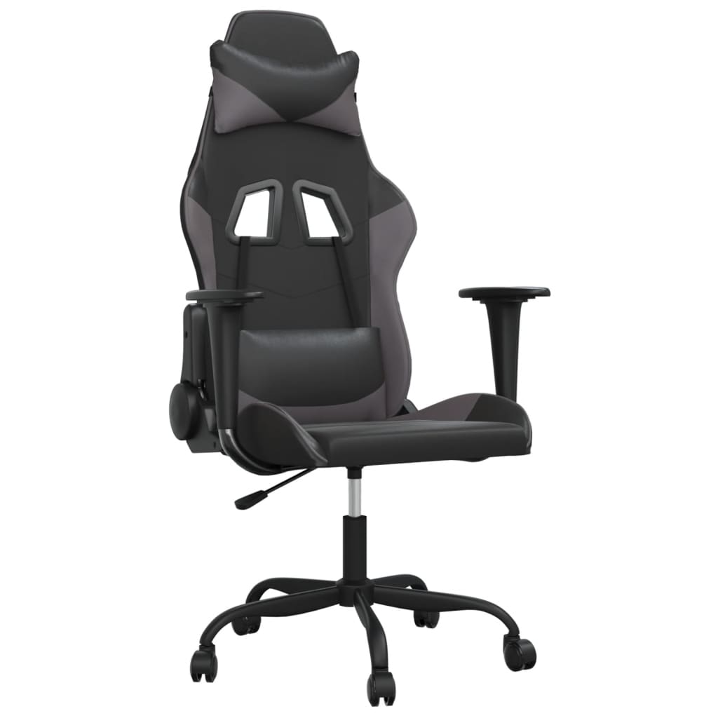 Gaming Chair with Massage Function Black and Gray Faux Leather