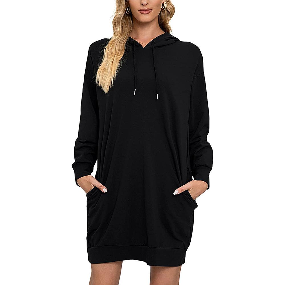

Women s Mid-Length Hooded Drawstring Long-Sleeve Sweatshirt - Versatile Casual Wear L чёрный