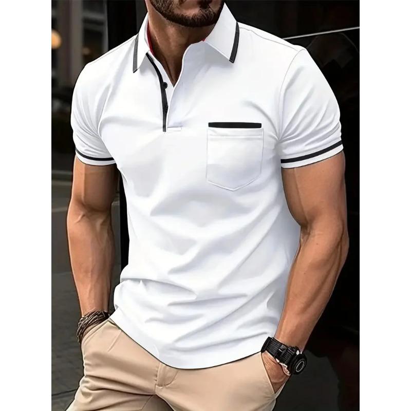 European Plus Size Men Top Summer Pocket Button Casual T Shirt White Black Blue Loose Classic Tops Lapel Neck Short Sleeve Polo Shirts