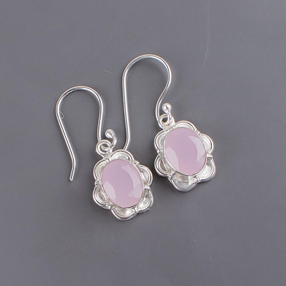 Rose Chalcedony Gemstone 925 Sterling Silver Jewelry Handcrafted Earrings 1.30" EE-11-16