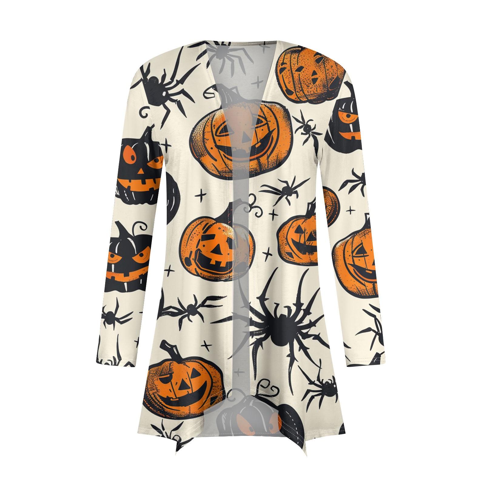 Женская модная повседневная куртка-кардиган средней длины с принтом на Хэллоуин — фото 4