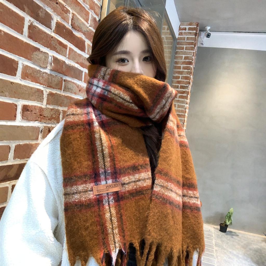 Korean Retro Plaid Scarf Women's Winter Thickened Imitation Cashmere Warm Scarf Versatile Shawl Student Couple New