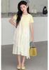Koreanischer Stil Spitzen Sommer Zweiteiler Kleid mit unregelmäßigem Patchwork - Schichtendesign Midi