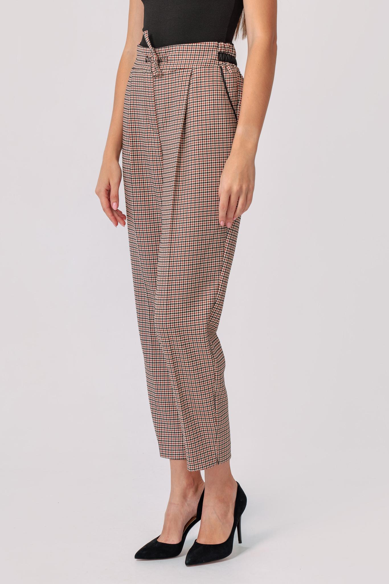 

Штани на зав язці з візерунком у клітинку вільні офісні кишені 40 коричневого цукру кольору