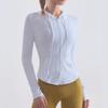 "Tight Fit Women's White Long Sleeve Hooded Yoga Jacket"