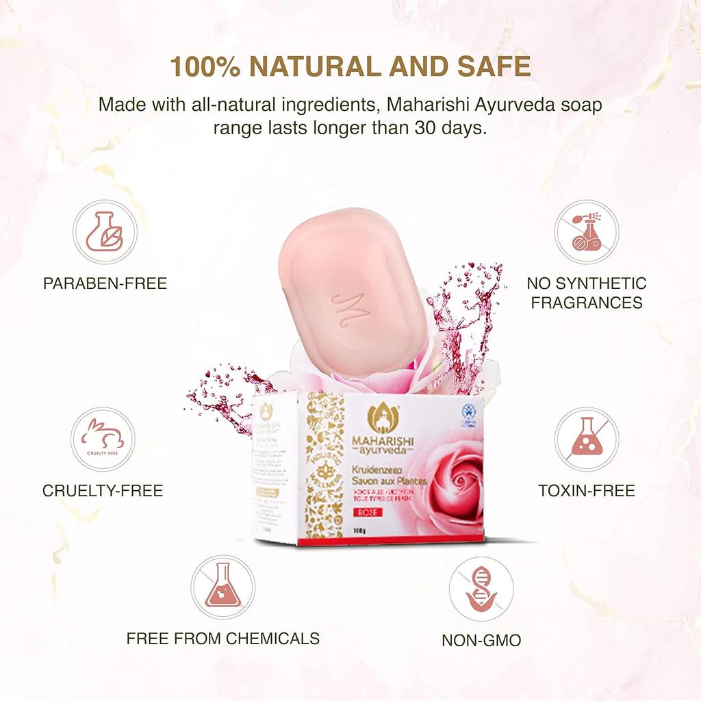 Maharishi Ayurveda Rose Herbal Soap|100% Natural Free from Chemicals, Parabens, Petrochemicals & Synthetic Fragrances | 100 G X Pack of 2