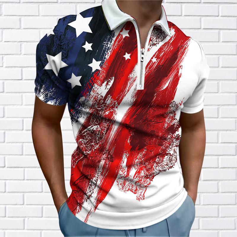 

Мужская рубашка поло повседневная на молнии с коротким рукавом модная повседневная на молнии лето весна стандартный крой 3D пятиконечная звезда принт рубашка 8XL разноцветный