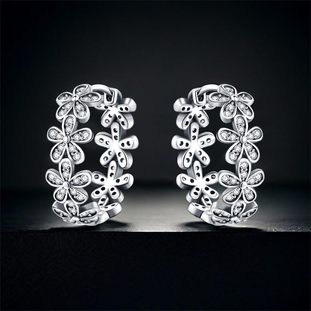 S925 Silver Vintage Daisy Flower Earrings Hoop Earrings Women Jewelry Trendy Anniversary Gifts