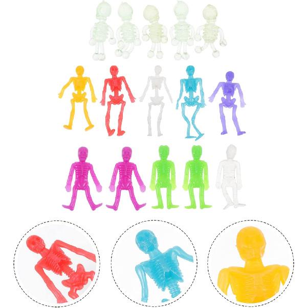 PRETYZOOM 15Pcs Halloween Stretchy Skeleton Toys Skull Sticky Toys Squeeze Toys Bendable Man for Party Favors Goody Bag Fillers Classroom Prizes