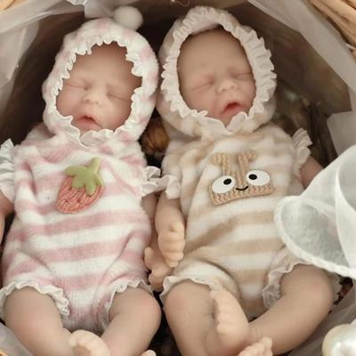 6'' 15 cm Nyfödd Reborn Baby Doll Tvillingar Solid mjuk silikon helkroppsåterfödelsedocka kan ta ett bad verklighetstroget Sömn babyleksaksdockor för flicka och pojke