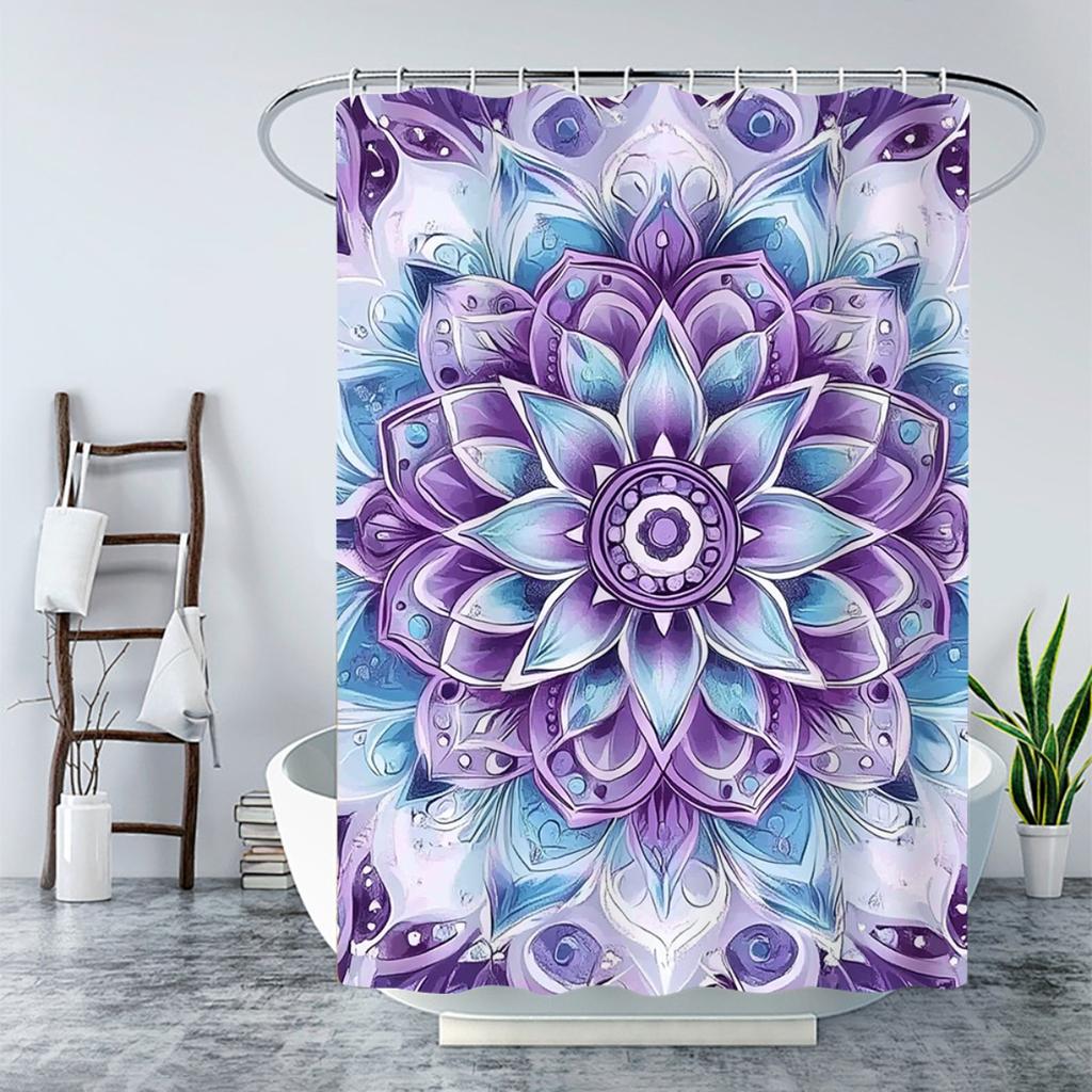 1/4Pcs Bathroom Shower Curtain Set Teal Bohemian Style Bathroom Curtain With 12 Hooks Non Slip Rugs Toilet Cover Mat Bathroom Partition