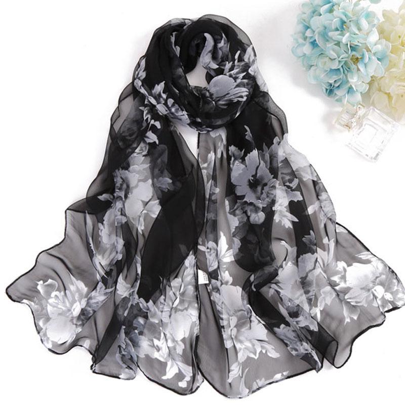 Floral Printed Chiffon Silk Scarf Woman Spring Summer Shawl Light Thin Scarves Sun Protection Wrap Ladies Beach Headband