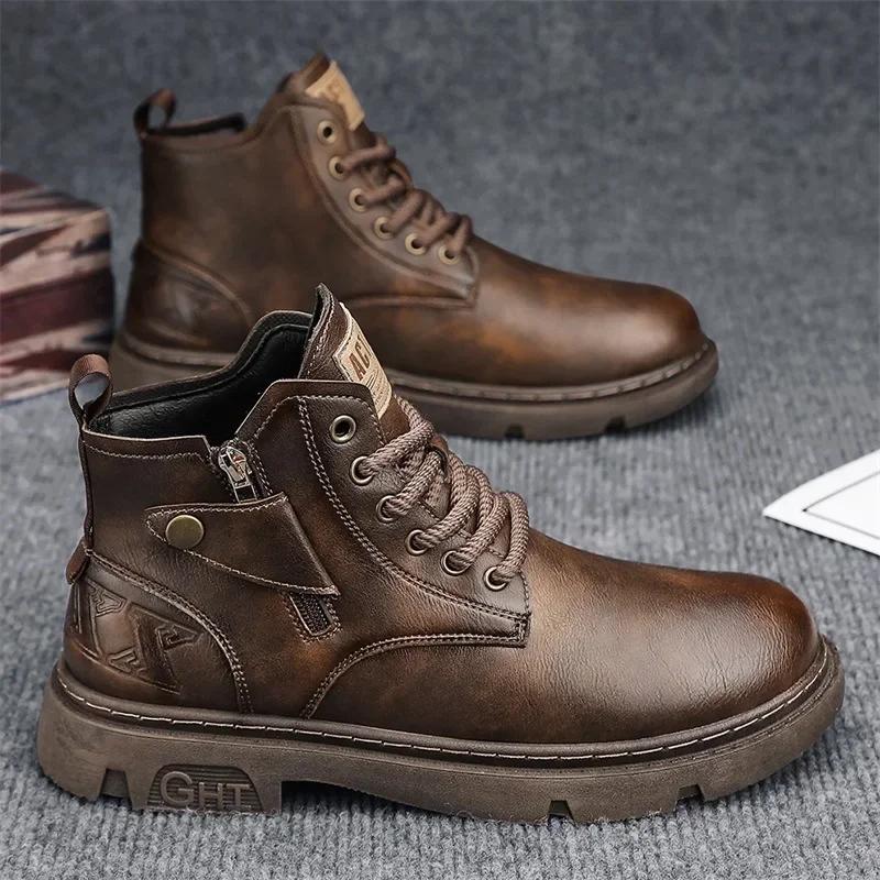 Moda Erkaklar Biker Botinkasi Qish Ochiq Havoda Motosikl Retro Uslub Teri Botinkalar Erkak Yuqori Qo'nji Kundalik Poyabzal Trendy Hamma Narsaga Mos Kiyishga Chidamli88