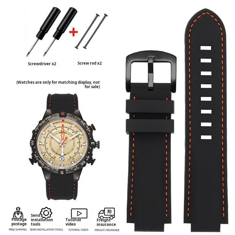 24*16mm Convex Men Silicone Watch Strap for TIMEX Tidal T2N721 T2N720 TW2T76500 2T76300 Blue Sports Waterproof Rubber Watchband