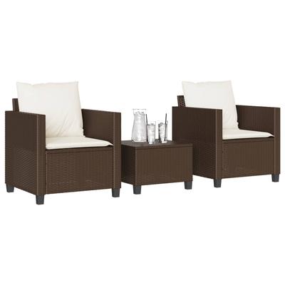 Vidaxl 3-Cz. Bistro Furniture Set with Cushions, Brown, Poly Rattan