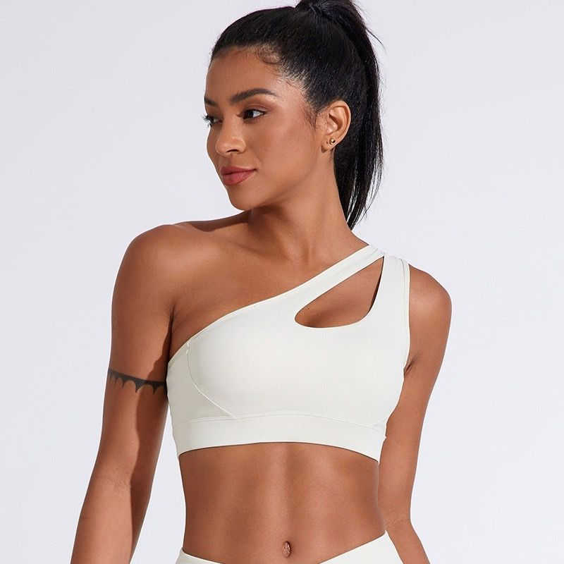 Sports Underwear Hollow out One Shoulder Shockproof Push up Running Fitness Bra Sloping Shoulder Beauty Back Pilates Yoga Vest Women