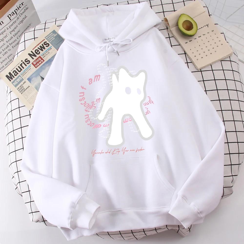 Ghost Cat Fun Abstract Print Women's Hoodie Breathable All-match Sweatshirt Casual Hoodie Outdoor Loose Top Women Clothing Y2K