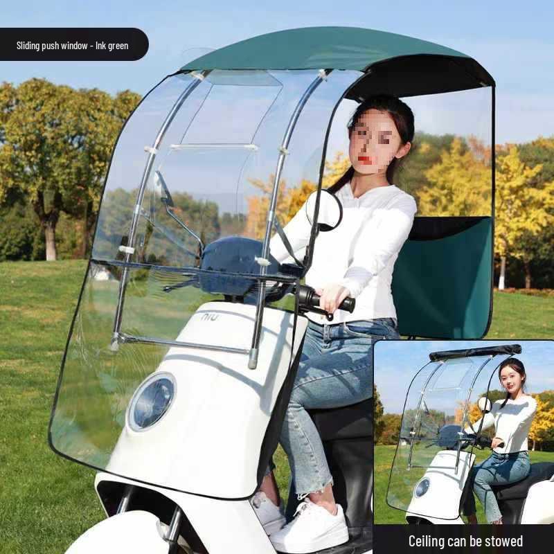 Electric Vehicle Detachable Folding Awning: Retractable Sunshade, Windproof & Rainproof for Pedal Motorcycles.