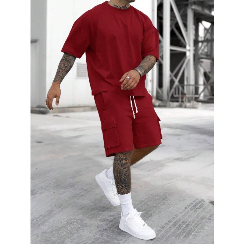 Men's Casual Summer Tracksuit with Short Sleeve Tee Utility Shorts