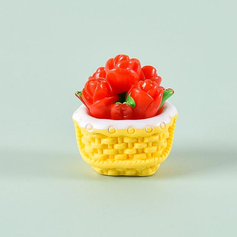 Mini Flower Basket Ornament Flowerpot Potted Plant Bonsai Micro Landscape Dollhouse Miniature Toy Car Decoration