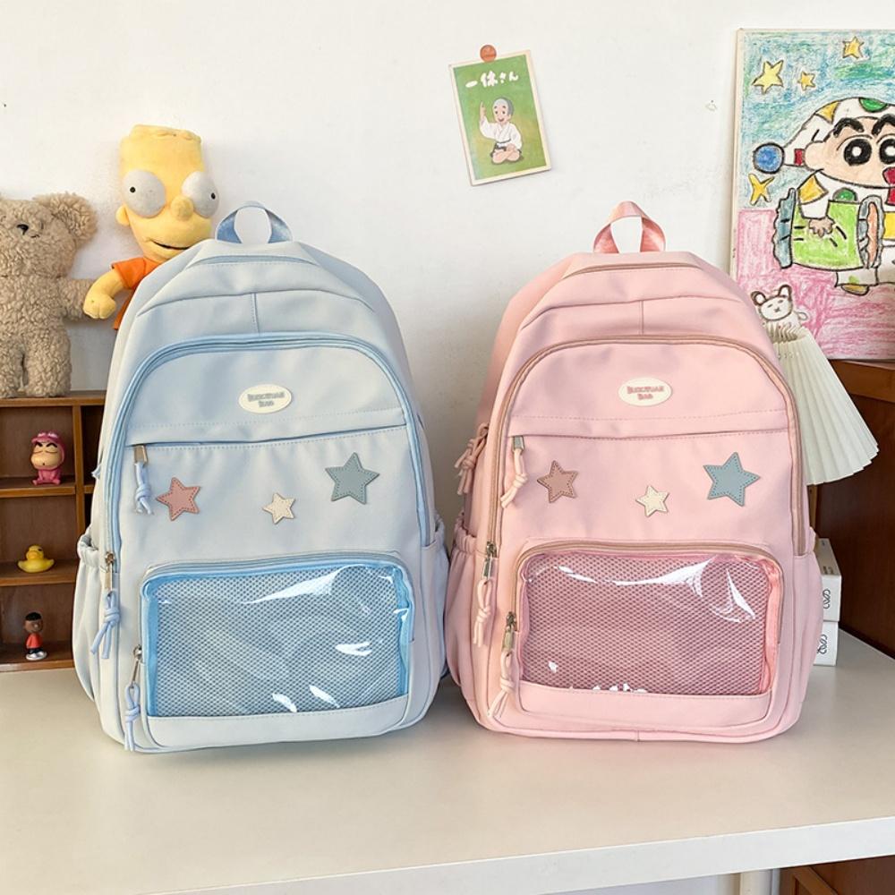 Y2K Cute Star Transparent Backpack Ita Bag for Girls Comic Badge Large Capacity Women Backpacks Fashion Students School Bags